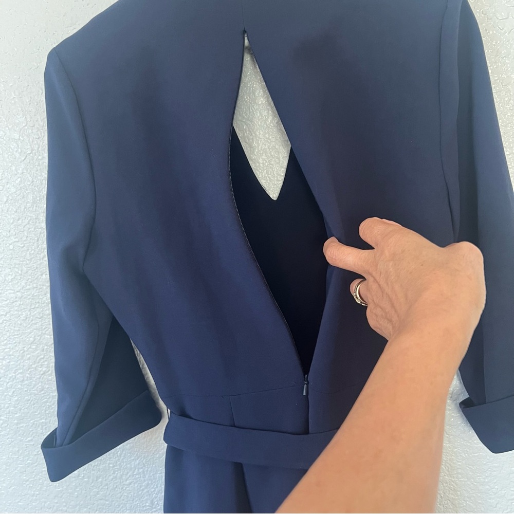 Black Halo Madeline sheath  3/4 sleeves Navy Blue dress 8 - Picture 9 of 11